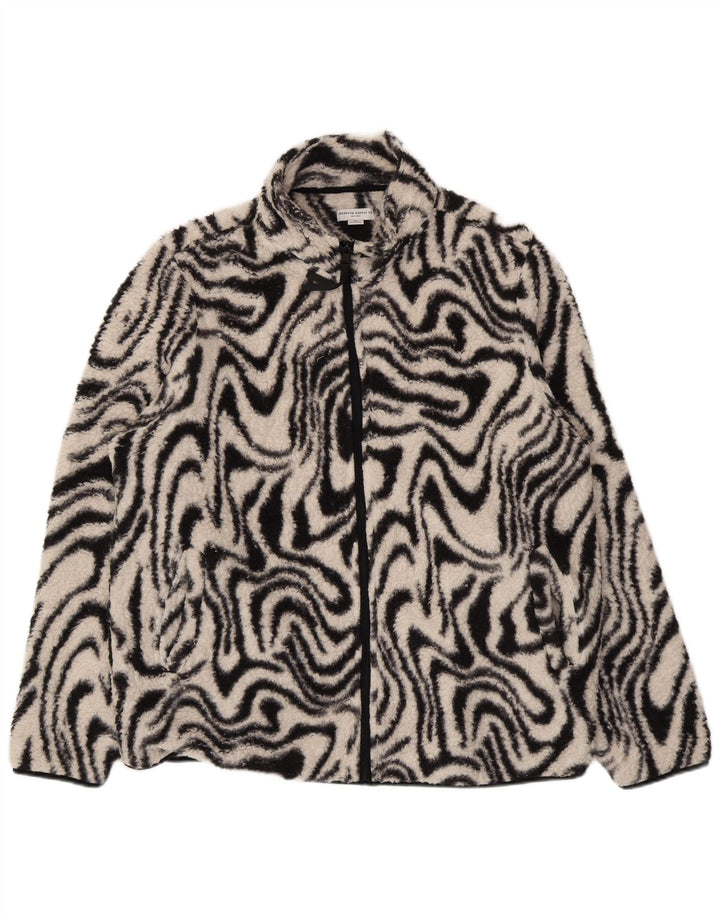 vintage Femmes Motif Abstrait Veste Polaire Surdimensionnée UK 18 XL Noir