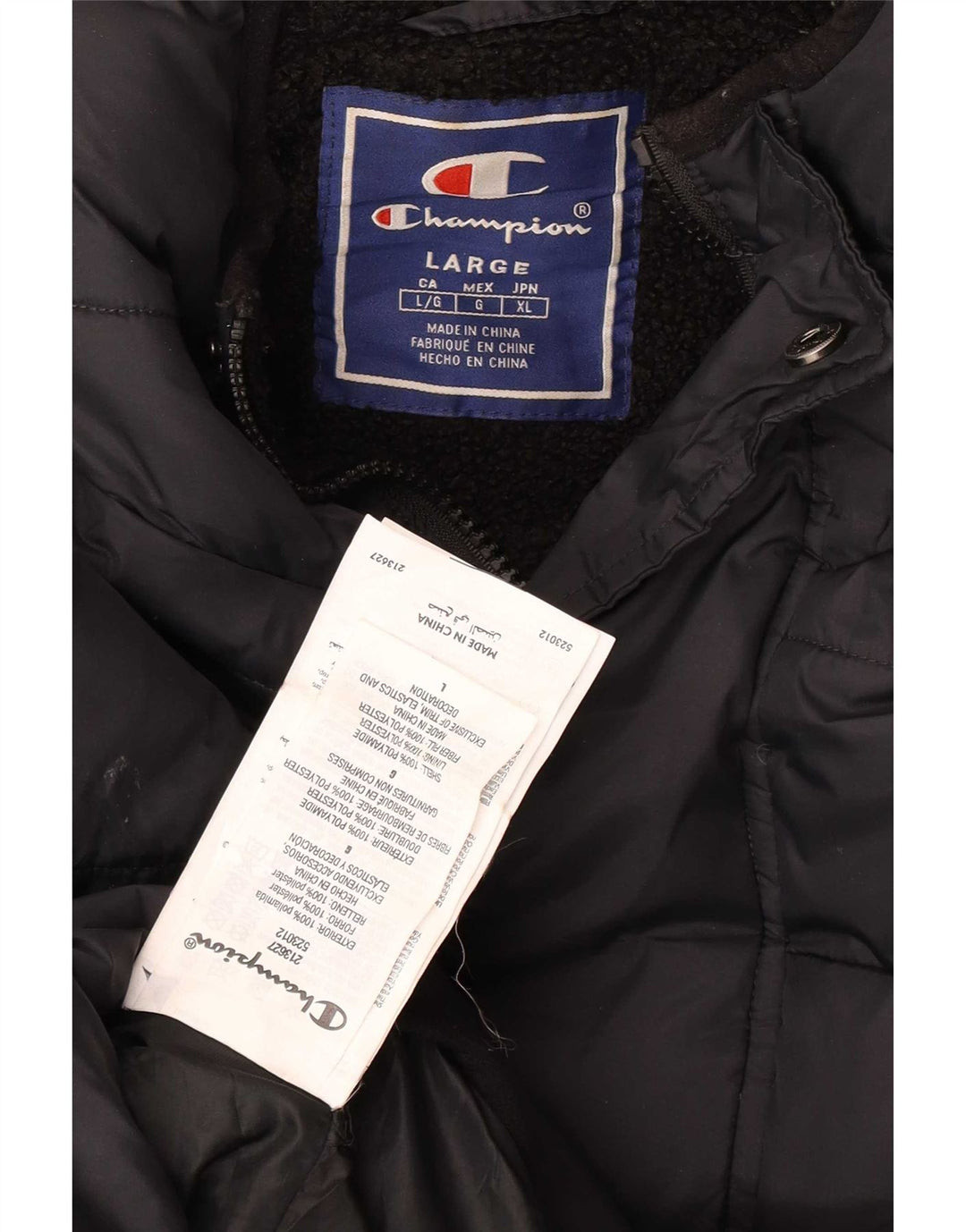 Champion Veste Anorak rembourrée à capuche pour homme UK 40 Large Noir Polyamide