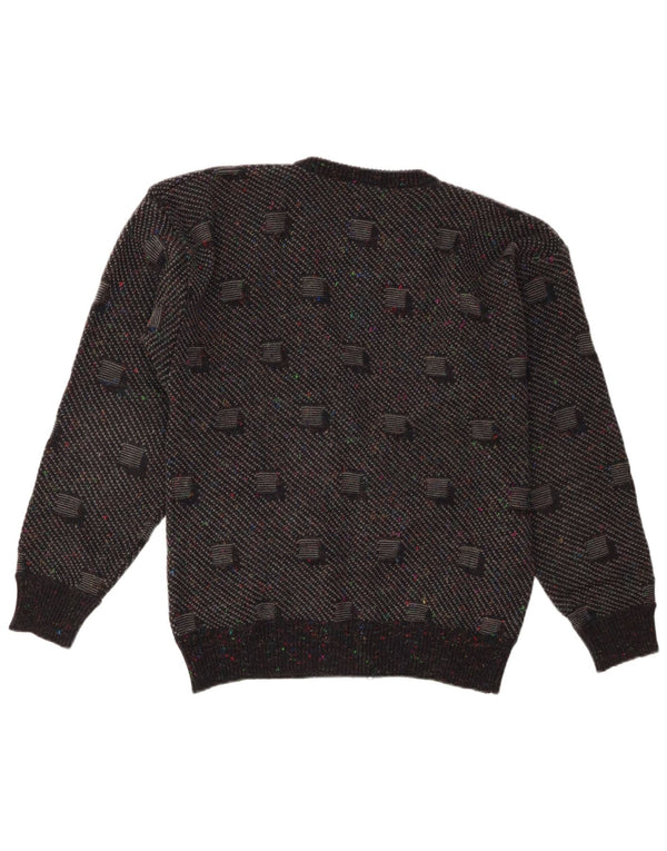vintage Mens Cardigan Pull Moyen Noir Géométrique