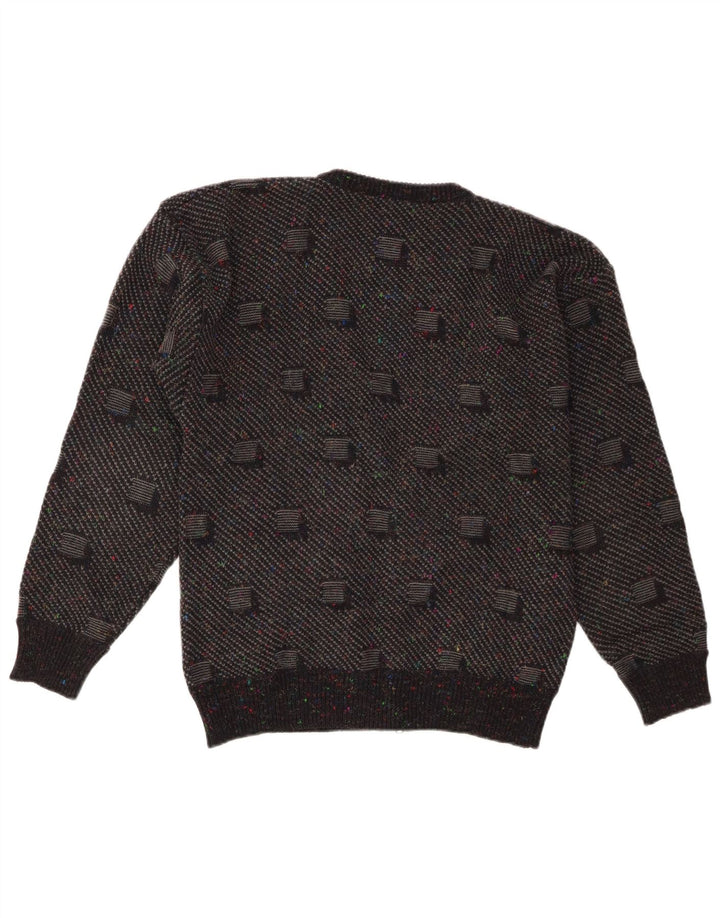 vintage Mens Cardigan Pull Moyen Noir Géométrique