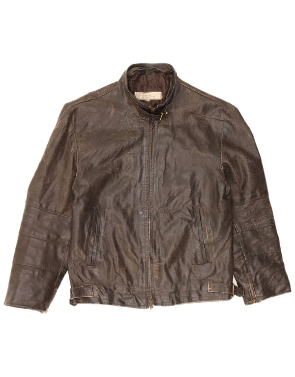 VINTAGE Veste en cuir à manches 3/4 femme UK 14 Cuir marron moyen