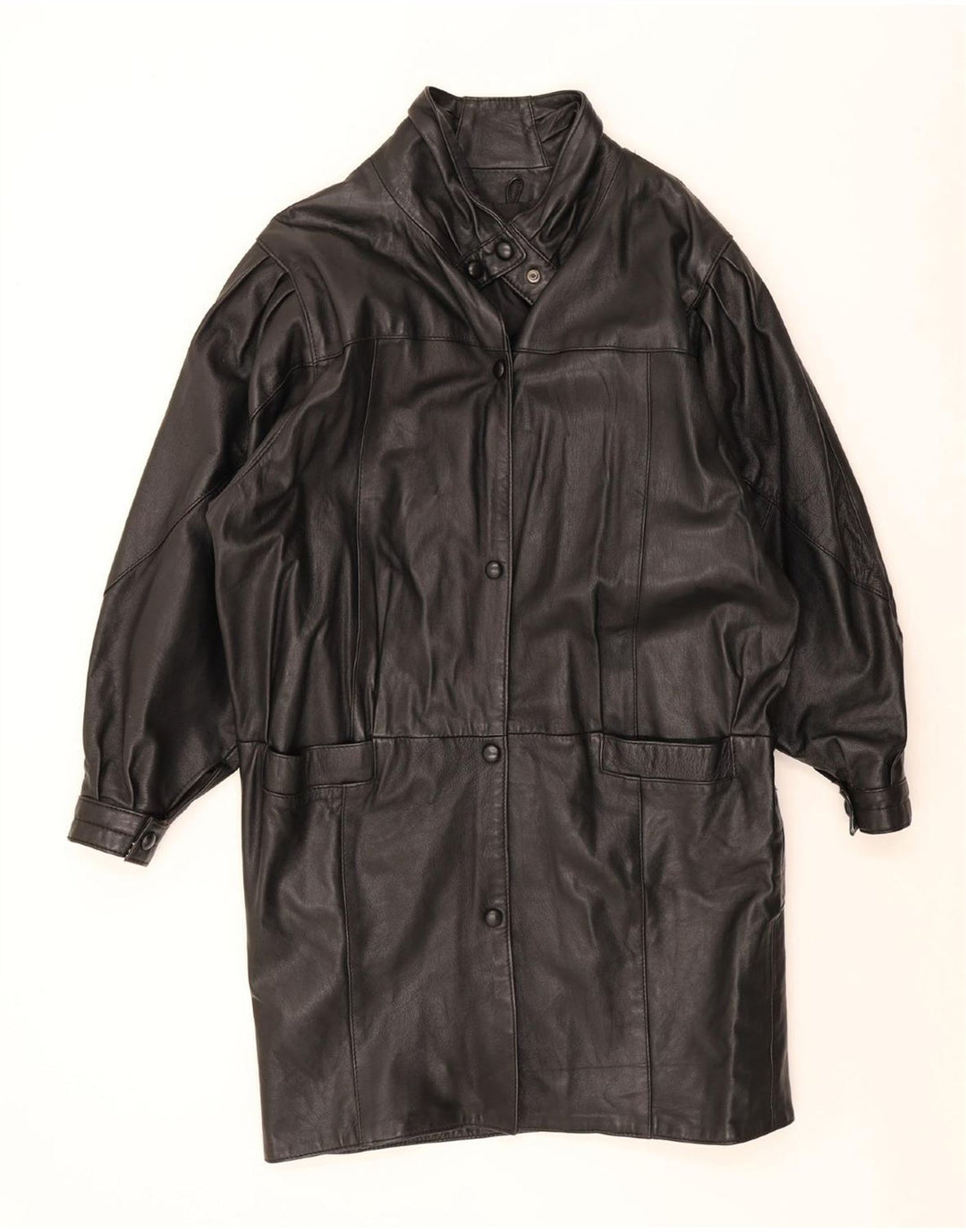 manteau en cuir surdimensionné femme vintage UK 10 Petit Noir