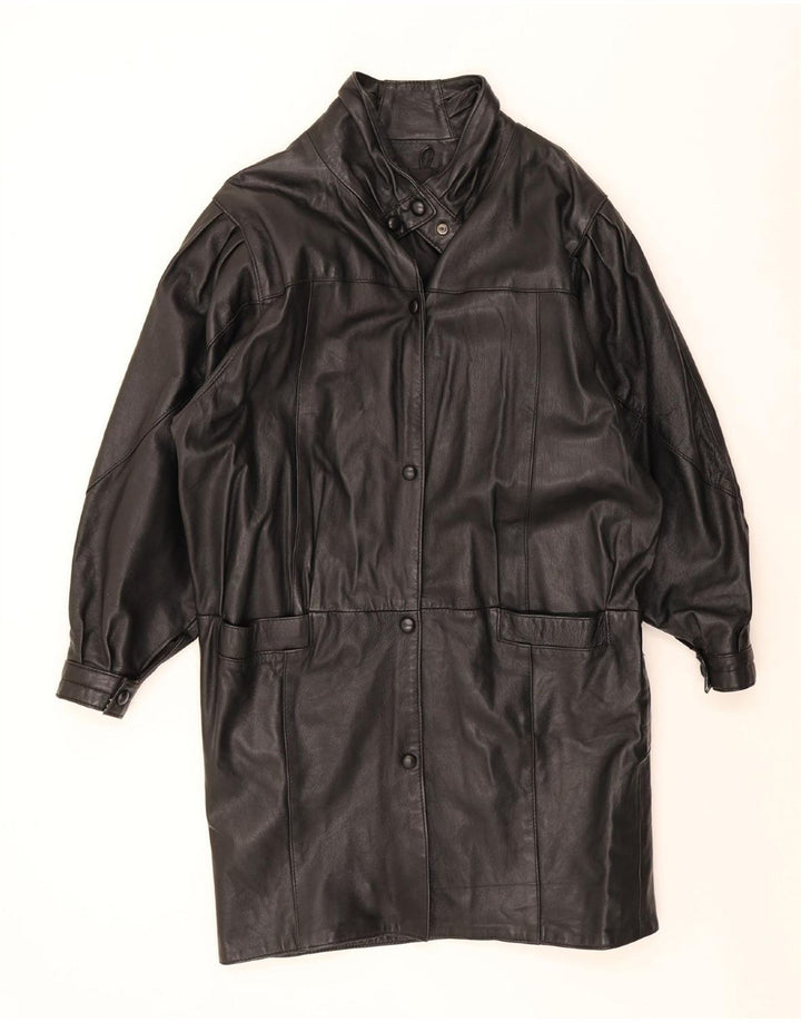 manteau en cuir surdimensionné femme vintage UK 10 Petit Noir