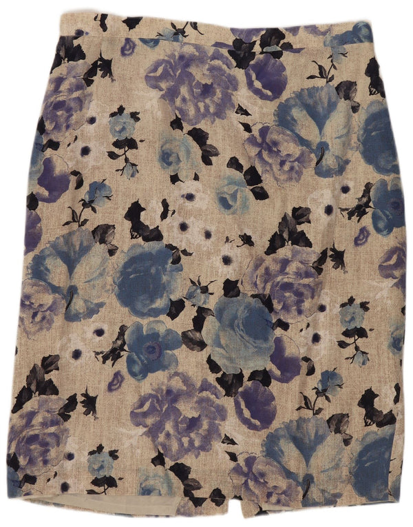 jupe droite femme vintage IT 48 XL W34 Soie florale multicolore