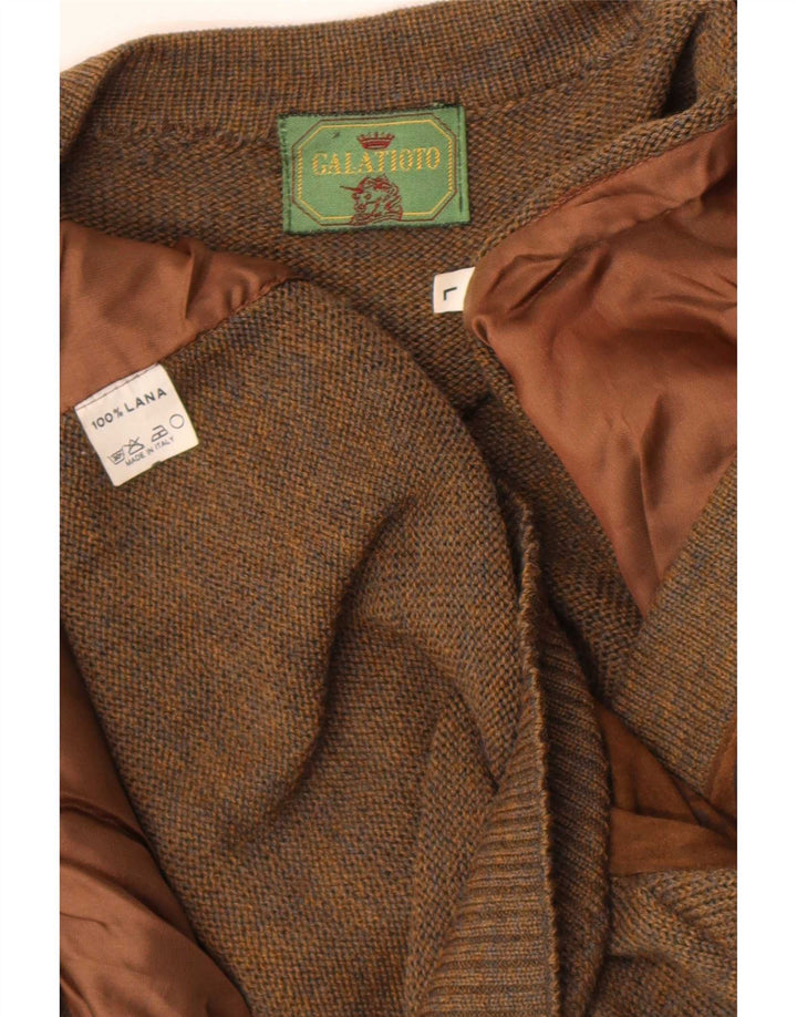 vintage Mens Daim Cardigan Pull Grande Laine Géométrique Marron