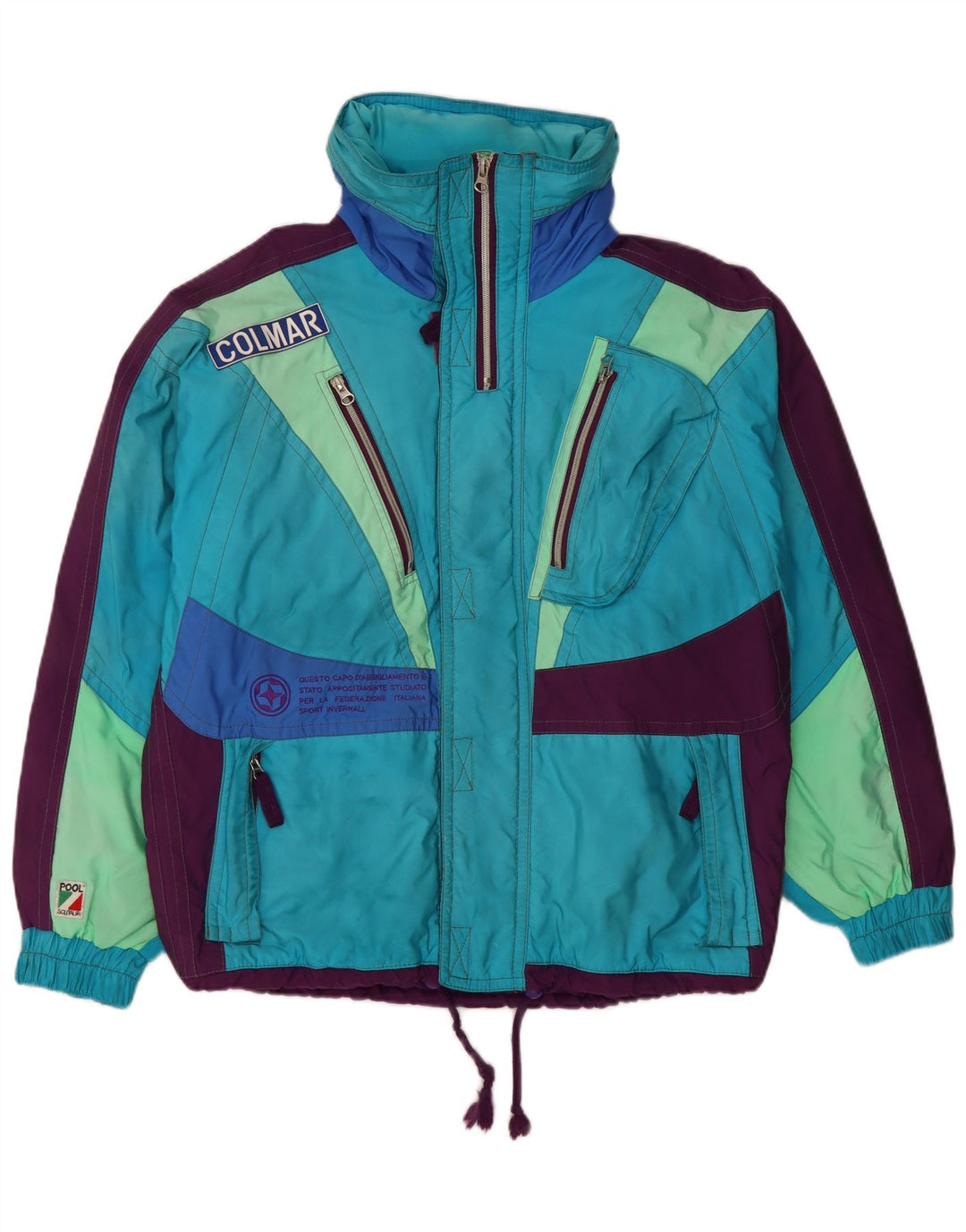 COLMAR Veste de ski à capuche coupe ample pour homme IT 44 XS Bleu Colourblock