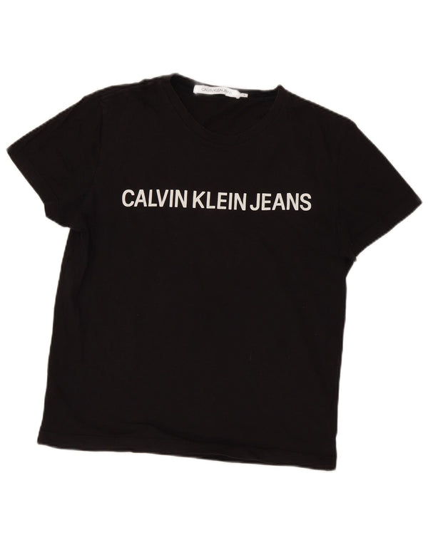 Calvin Klein Jeans T-shirt graphique surdimensionné pour femme UK 10 Petit Noir