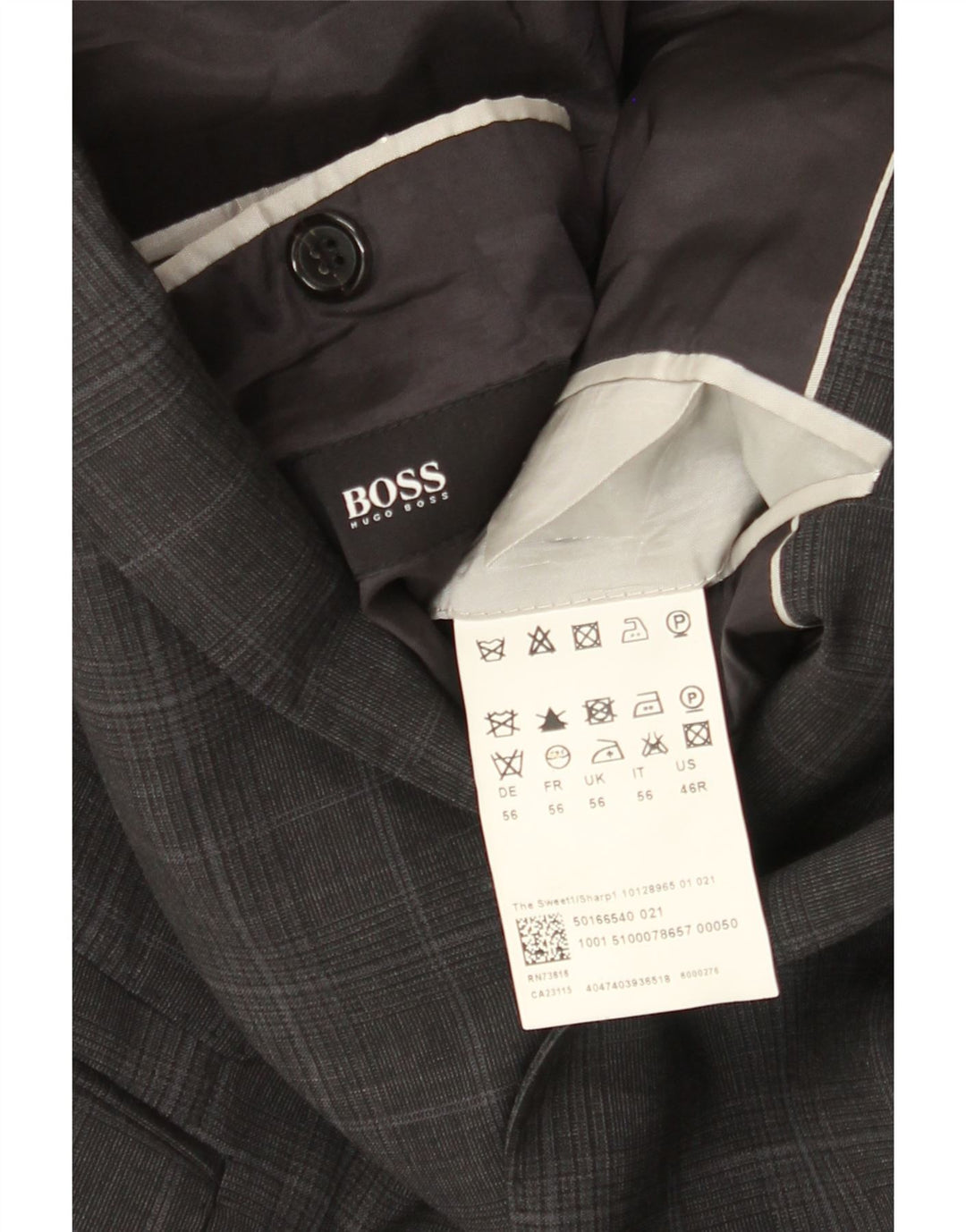 Hugo Boss Veste blazer à 2 boutons pour homme EU 56 3XL Gris à carreaux en laine