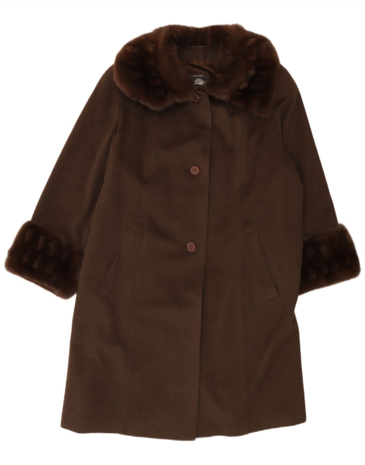 VINTAGE Manteau surdimensionné femme UK 14 Grande laine kaki