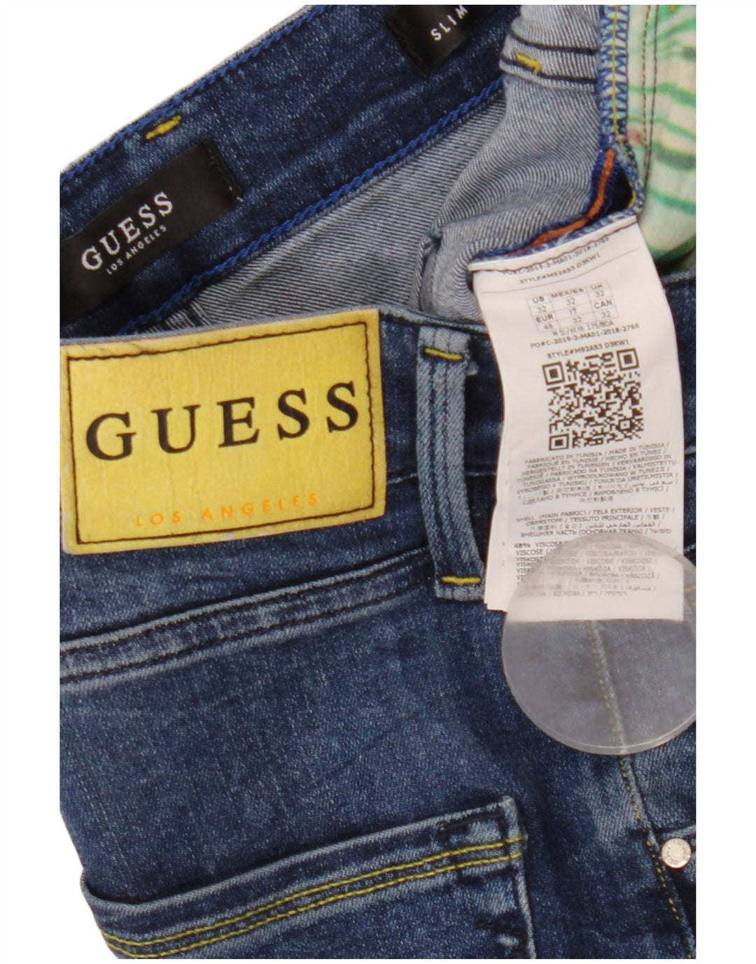 Guess Jean Slim effet vieilli W32 L33 bleu viscose pour homme