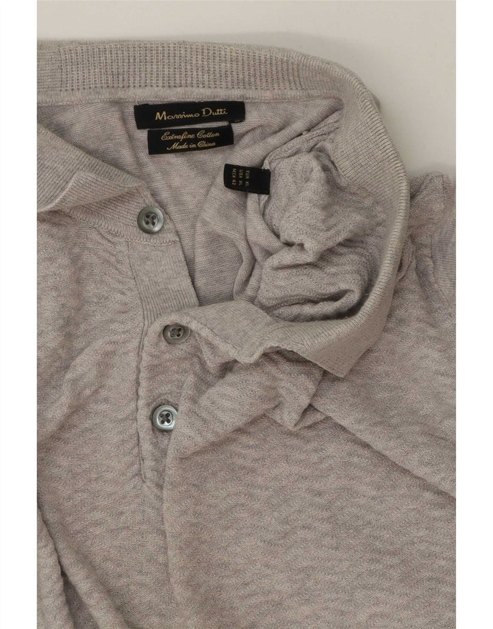 Massimo Dutti Pull à col polo pour homme XL Gris Coton