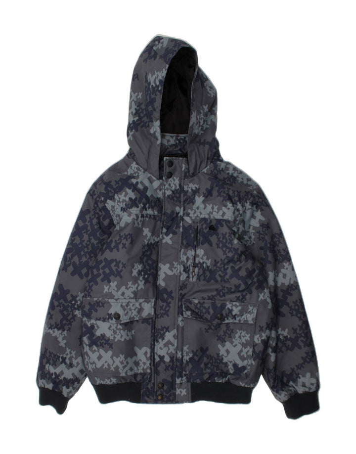 QUIKSILVER Boys Hooded Padded Jacket 11-12 Years Medium Grey Geometric Vintage Quiksilver and Second-Hand Quiksilver from Messina Hembry 
