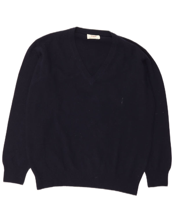 Sisley Pull Col V Laine Vierge Bleu Marine Moyen Homme