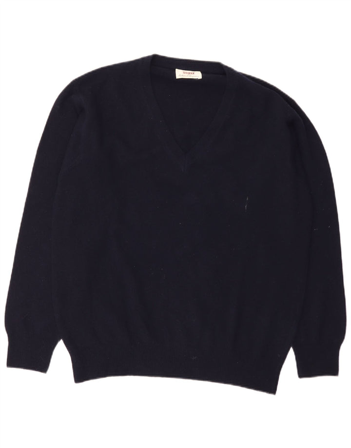 Sisley Pull Col V Laine Vierge Bleu Marine Moyen Homme
