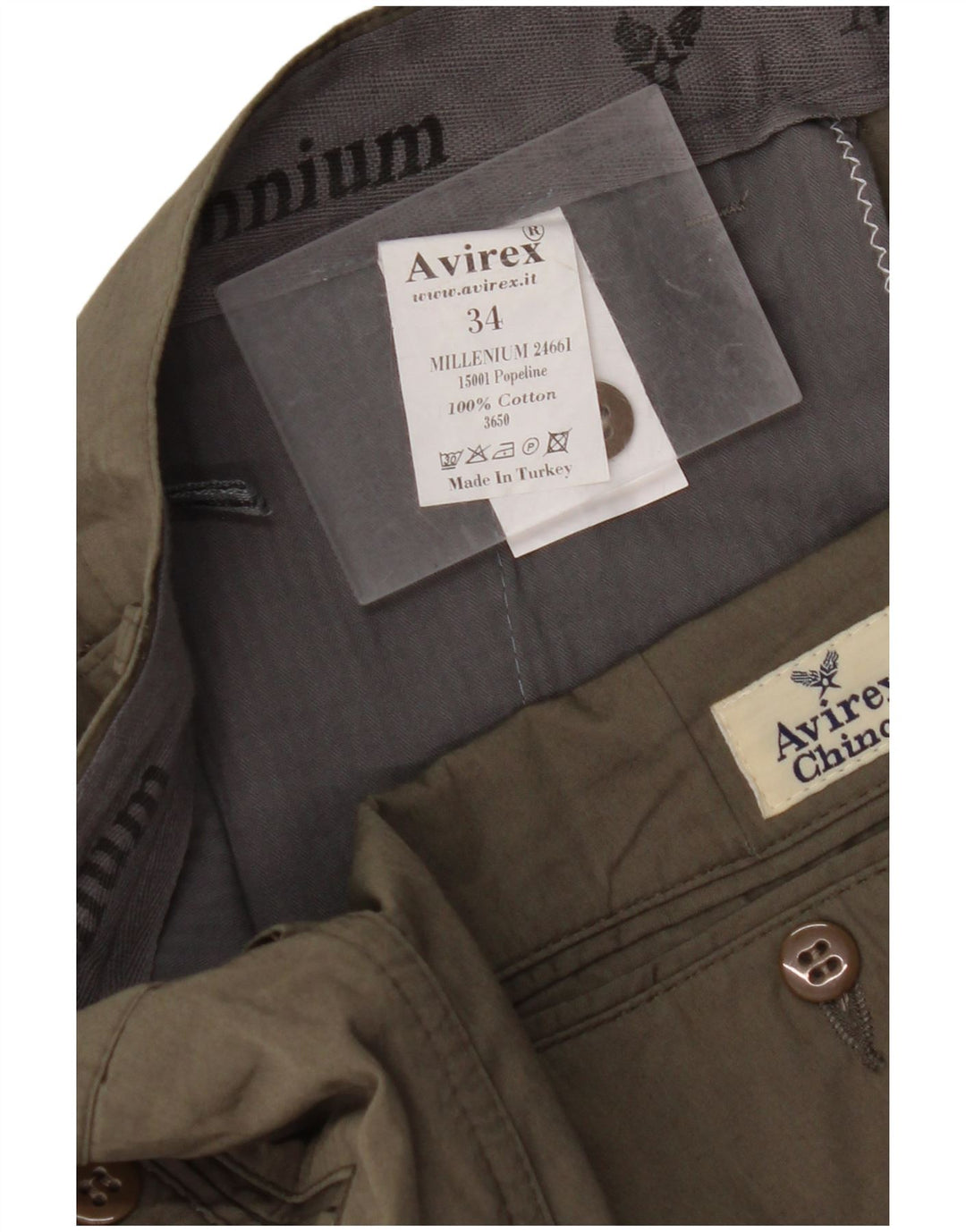 AVIREX Pantalon Chino Droit Homme W34 L28 Kaki Coton