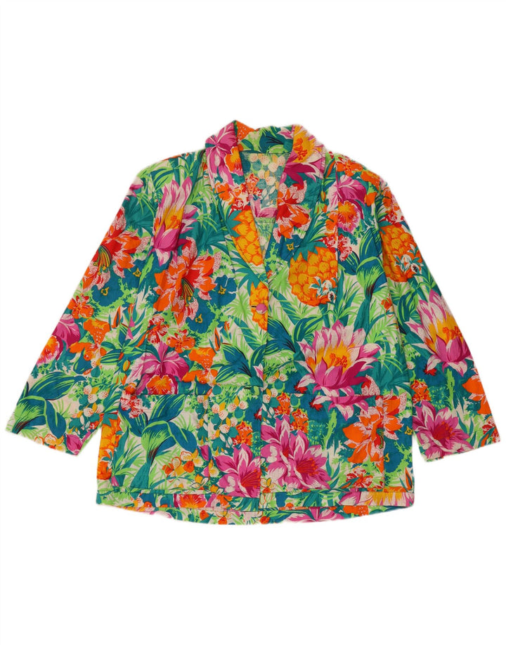 vintage Femmes 2 Bouton Blazer Veste UK 16 Grand Floral Multicolore