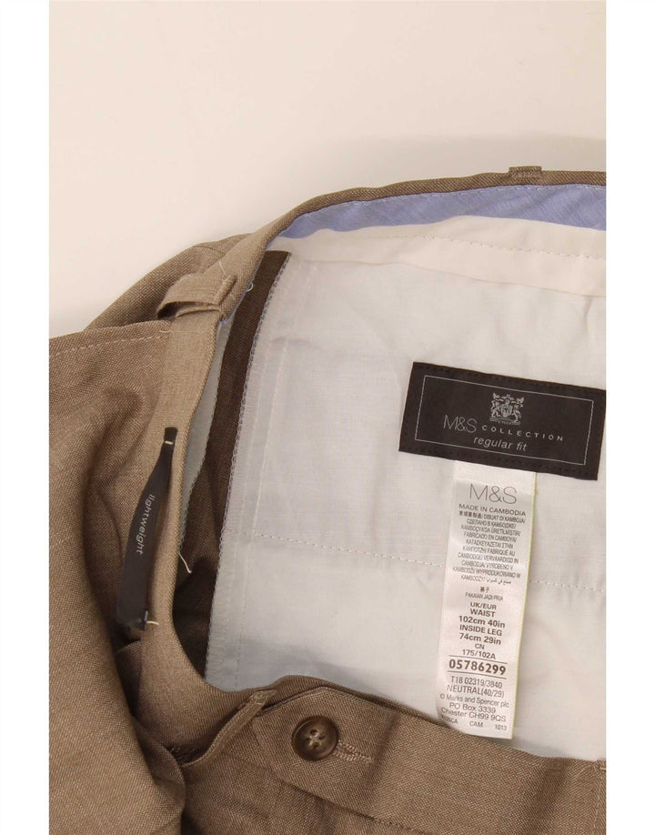 Marks & Spencer Pantalon de costume pour homme W40 L29 Beige Polyester