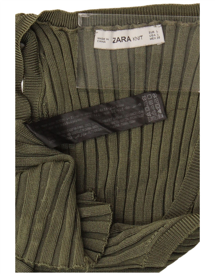 Zara Débardeur Femme UK 14 Large Kaki Viscose