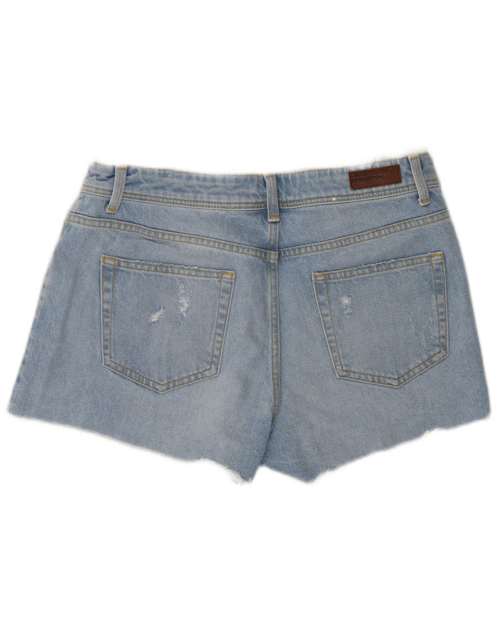 Benetton Short En Jean Effet Déchiré W31 Coton Bleu Moyen Femme