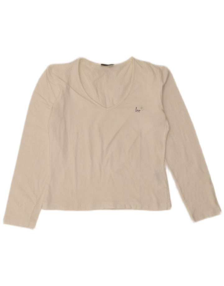 Lee Womens Crop Top Manches Longues UK 14 Grand Coton Blanc