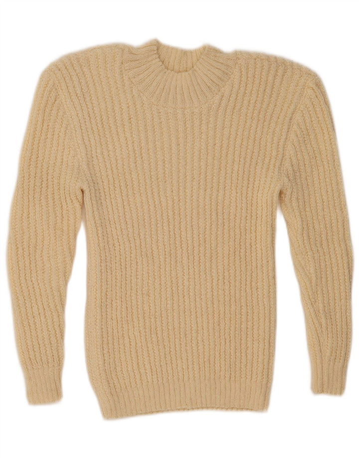 vintage Femmes Turtle Neck Jumper Pull UK 10 Petit Beige