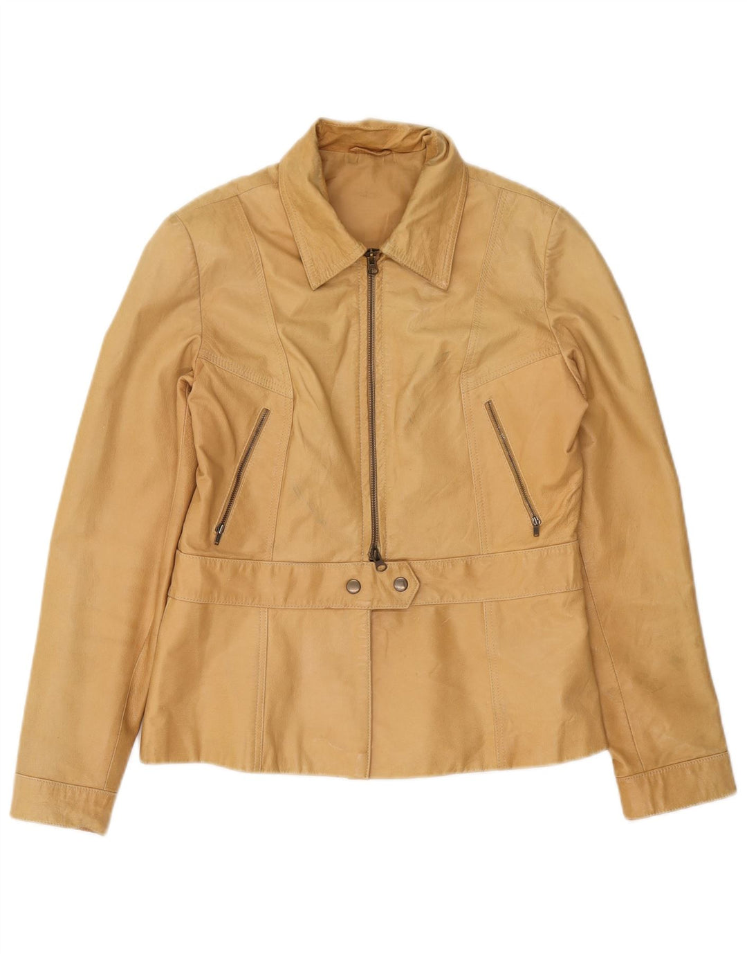 Stefanel Veste en cuir pour femme UK 14 Grand cuir beige