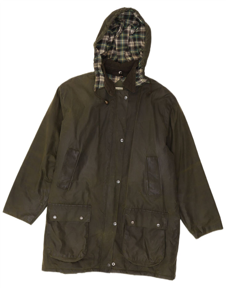 Nuage Manteau imperméable surdimensionné à capuche en coton ciré pour femme UK 12 Kaki moyen