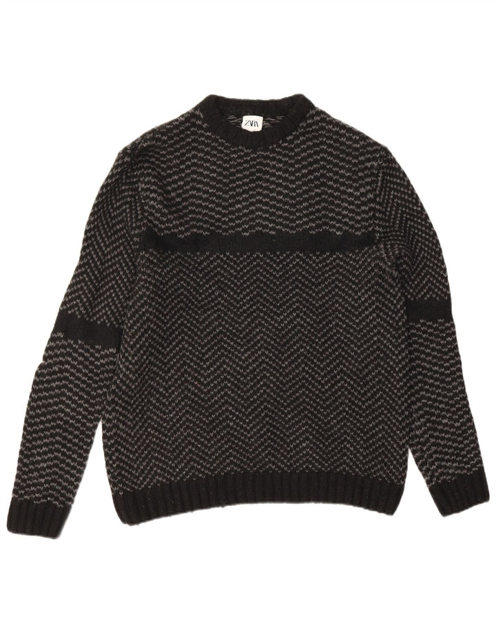 Zara Pull ras du cou pour homme en nylon à chevrons noirs