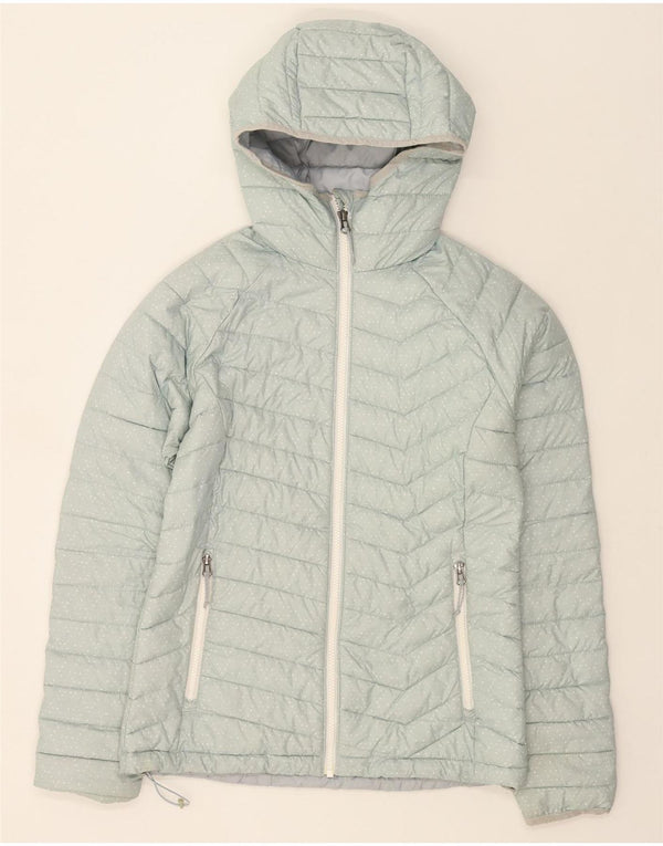 COLUMBIA Womens Hooded Padded Jacket UK 10 Small Blue Spotted Polyester