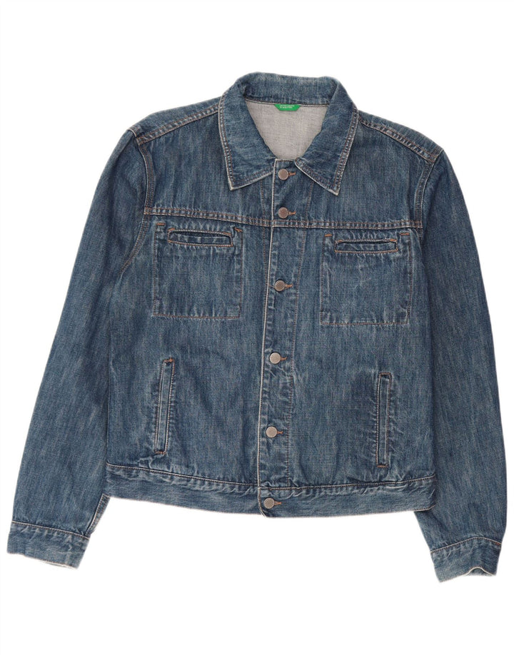 Benetton Veste en Jean Femme UK 14 Bleu Moyen Coton