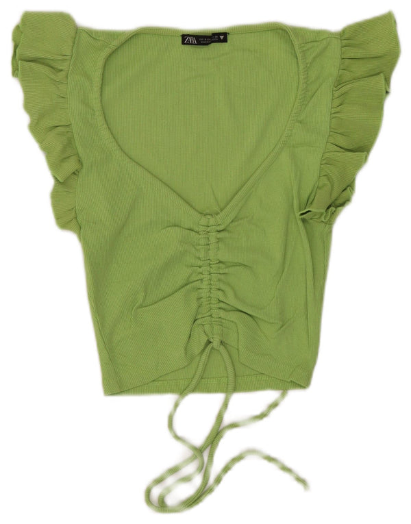 Zara Womens Crop Blouse Top UK 8 Petit Vert