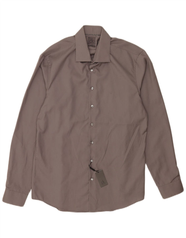 Calvin Klein Chemise ajustée pour homme Suze 41 16 Large Gris Coton