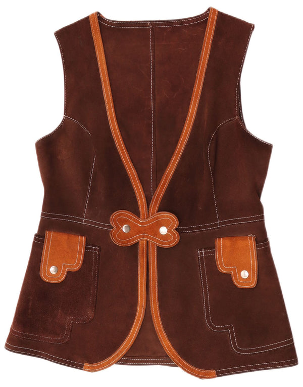 gilet en daim femme vintage UK 12 brun moyen