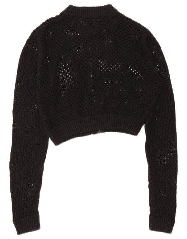 Zara Womens Crop See Through Cardigan Pull UK 12 Moyen Noir