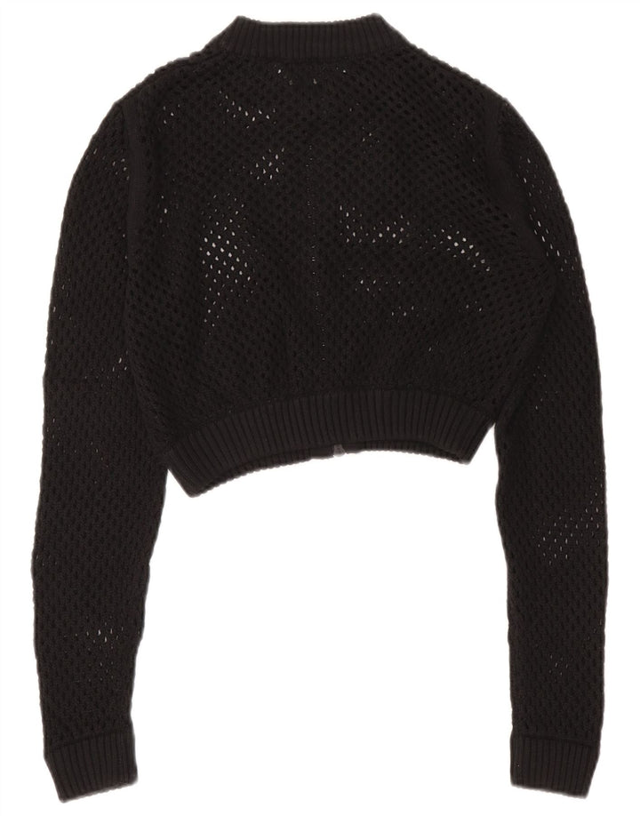 Zara Womens Crop See Through Cardigan Pull UK 12 Moyen Noir