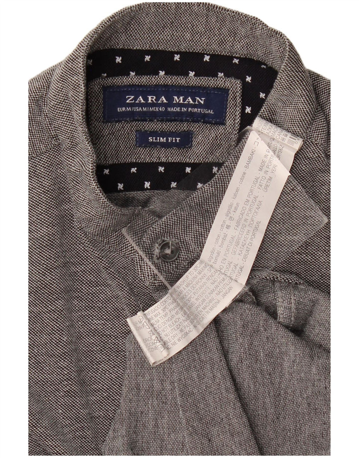 Zara Chemise Slim Fit Gris Moyen Coton