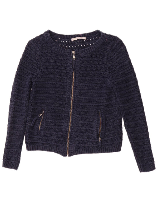 Marks & Spencer Pull cardigan court pour femme UK 8 Petit coton bleu marine