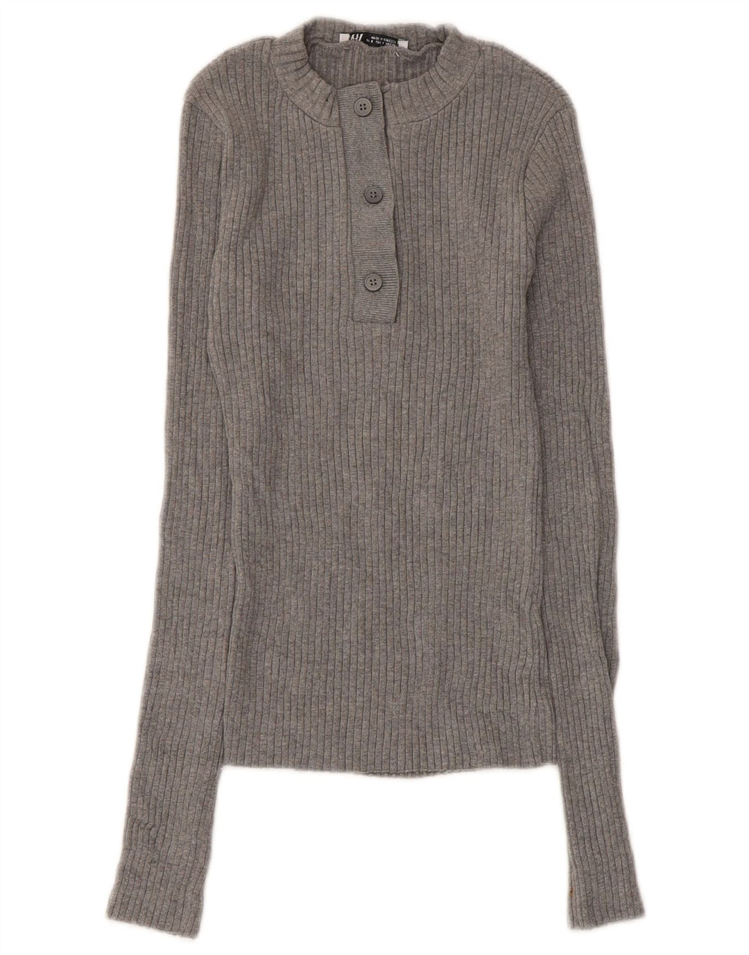 Zara Femme Pull Col Boutonné UK 8 Petit Coton Gris