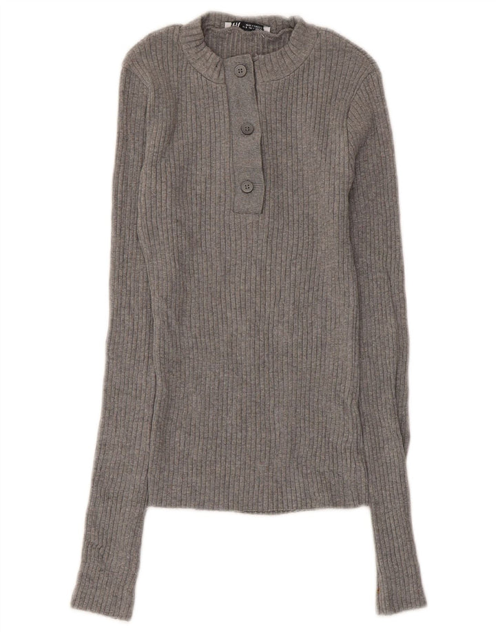 Zara Femme Pull Col Boutonné UK 8 Petit Coton Gris