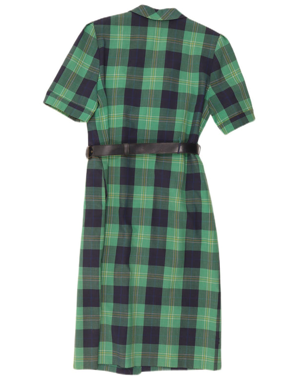 Robe chemise à manches courtes femme vintage UK 14 Medium Green Check