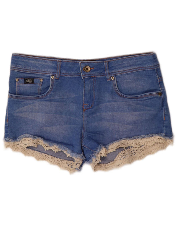 SUPERDRY Short en Jean Femme W26 Petit Bleu Coton