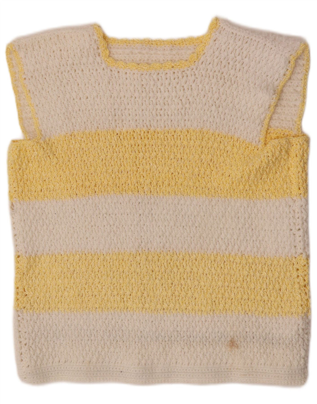 vintage Femme Gilet Débardeur UK 14 Moyen Blanc Rayé