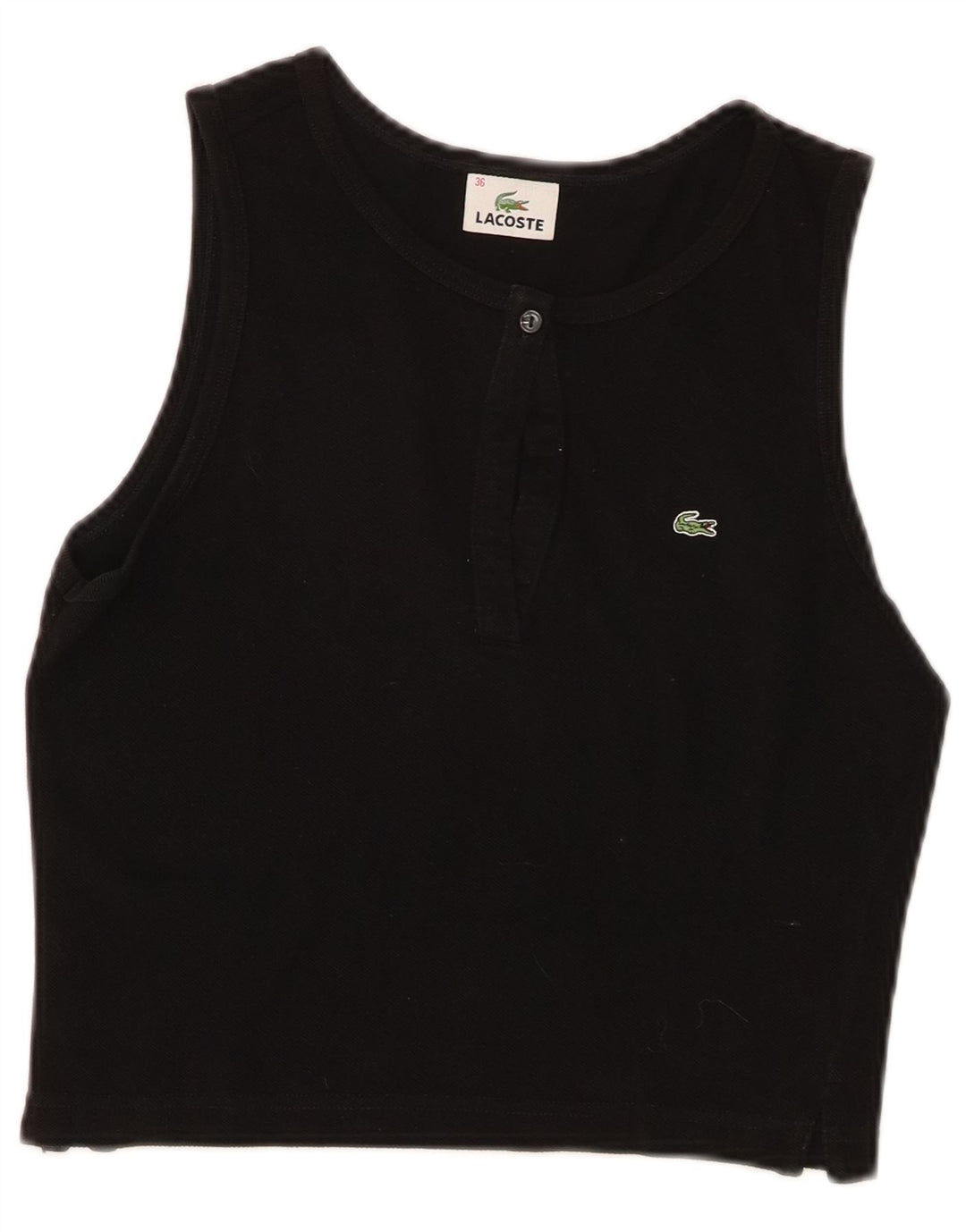 Lacoste Womens Crop Vest Top Taille 36 Petit Coton Noir