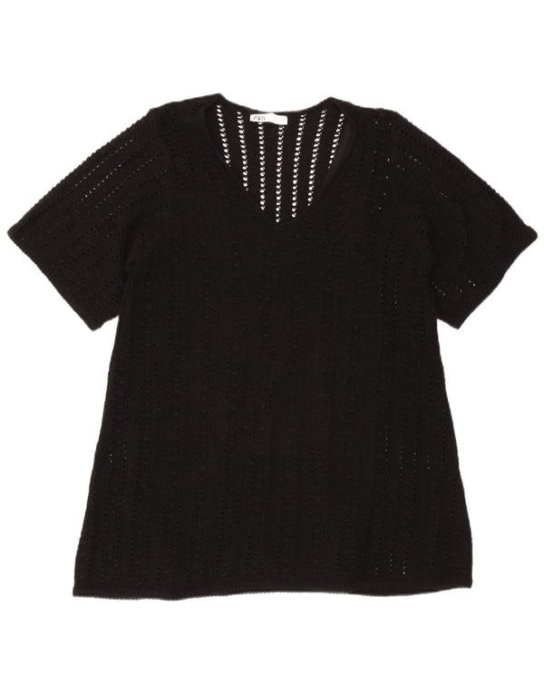 Zara Femme Chemisier Oversize Top UK 10 Petit Noir Polyester