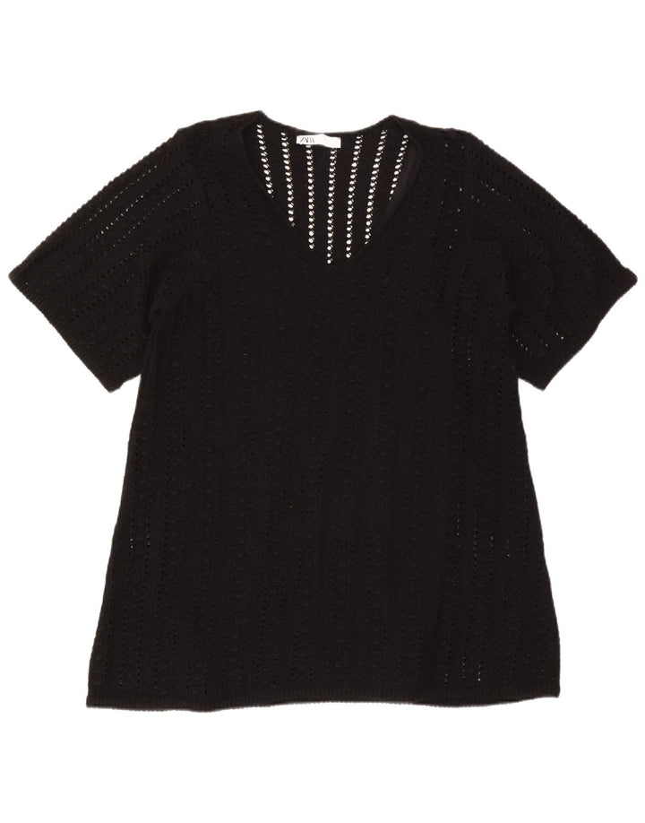 Zara Femme Chemisier Oversize Top UK 10 Petit Noir Polyester
