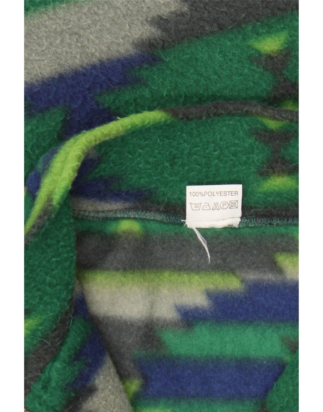 vintage Mens Zip Neck Fleece Jumper Grand Vert Géométrique Polyester