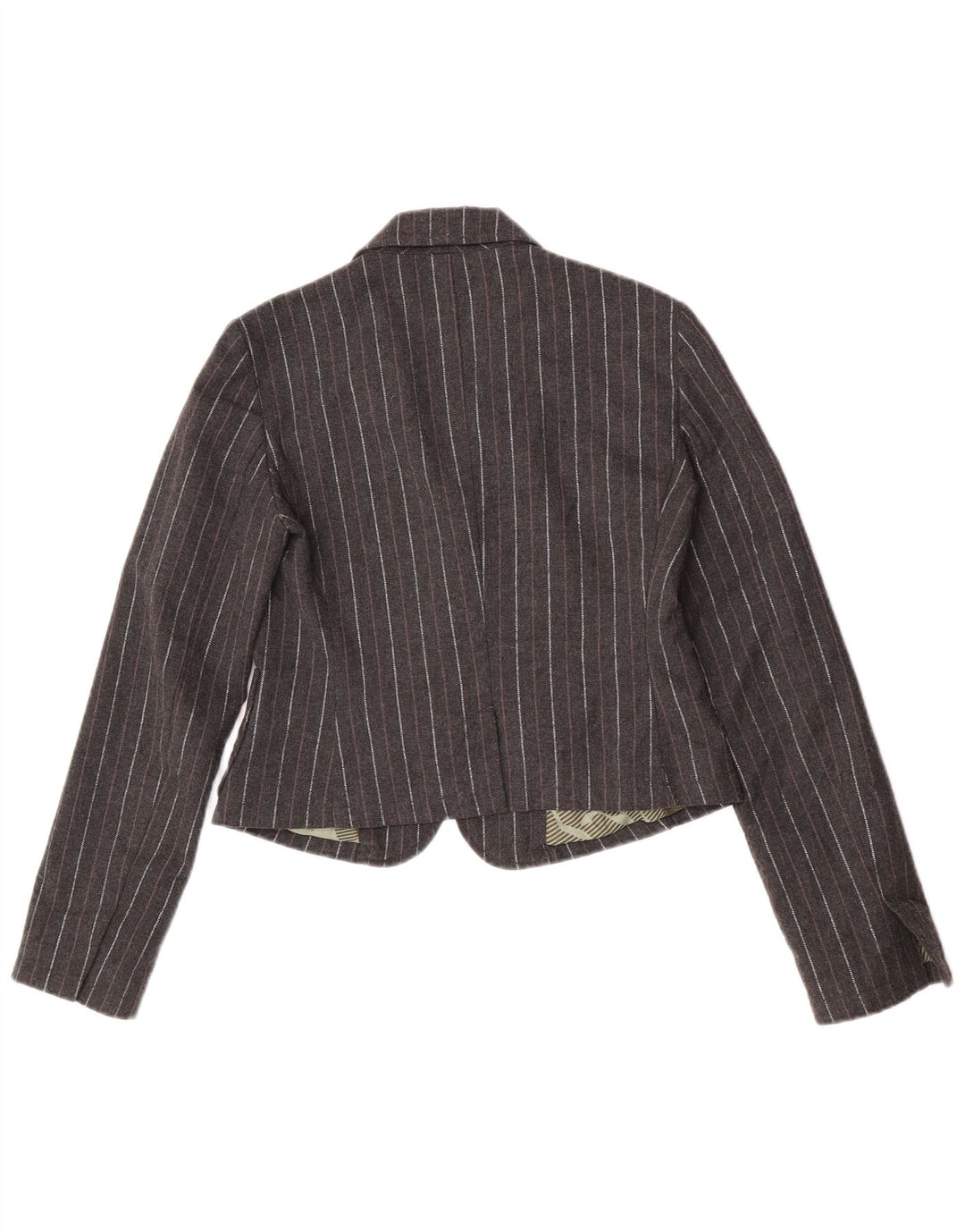 Dkny Veste blazer courte ouverte pour femme UK 12 Polyester à fines rayures gris moyen