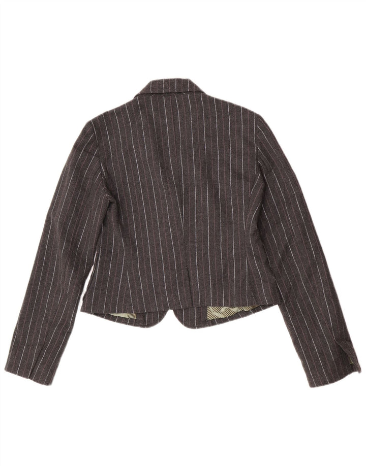 Dkny Veste blazer courte ouverte pour femme UK 12 Polyester à fines rayures gris moyen