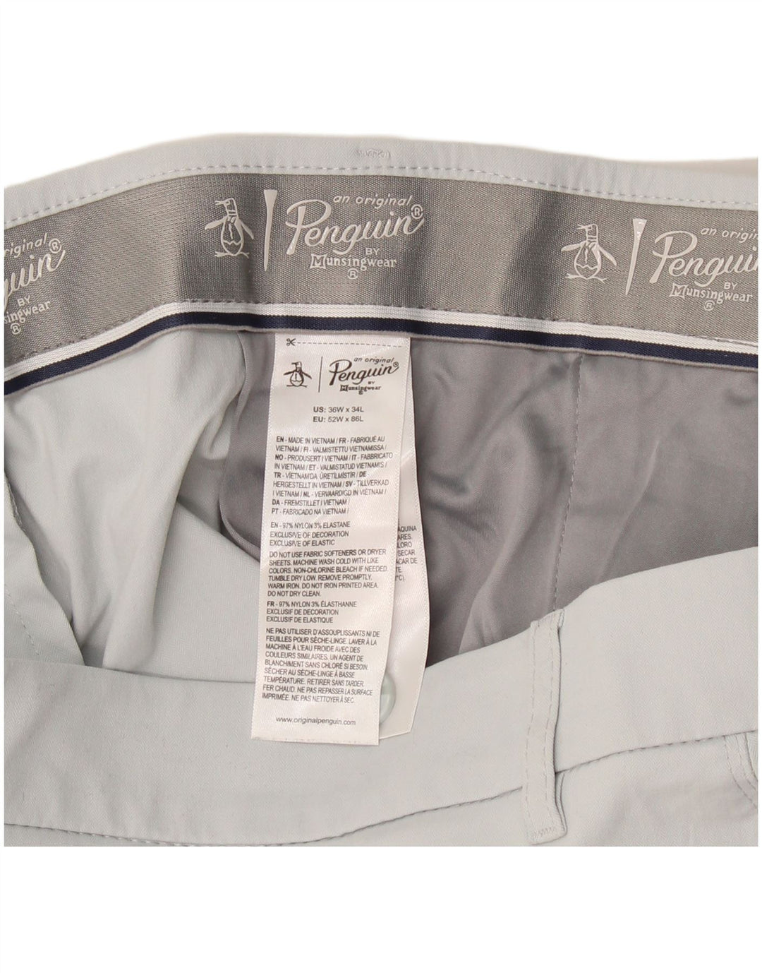 Penguin Pantalon Chino Slim Homme W36 L34 Gris Nylon
