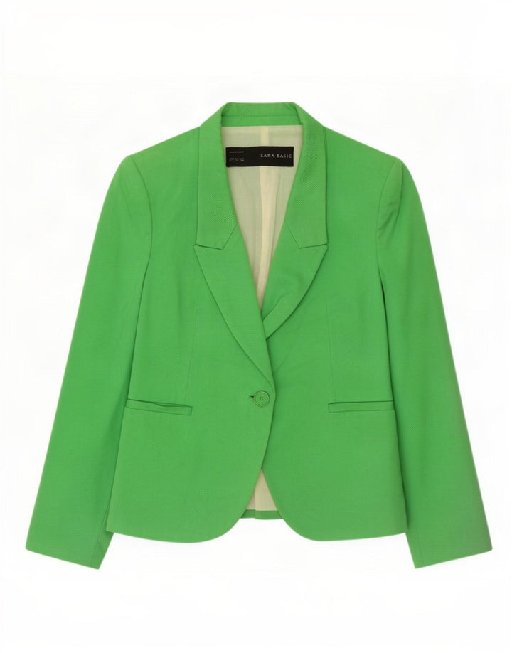 Zara Femme 1 Bouton Blazer Veste UK 10 Petit Vert Coton